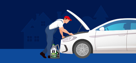 Person på panseret og Mobil 1